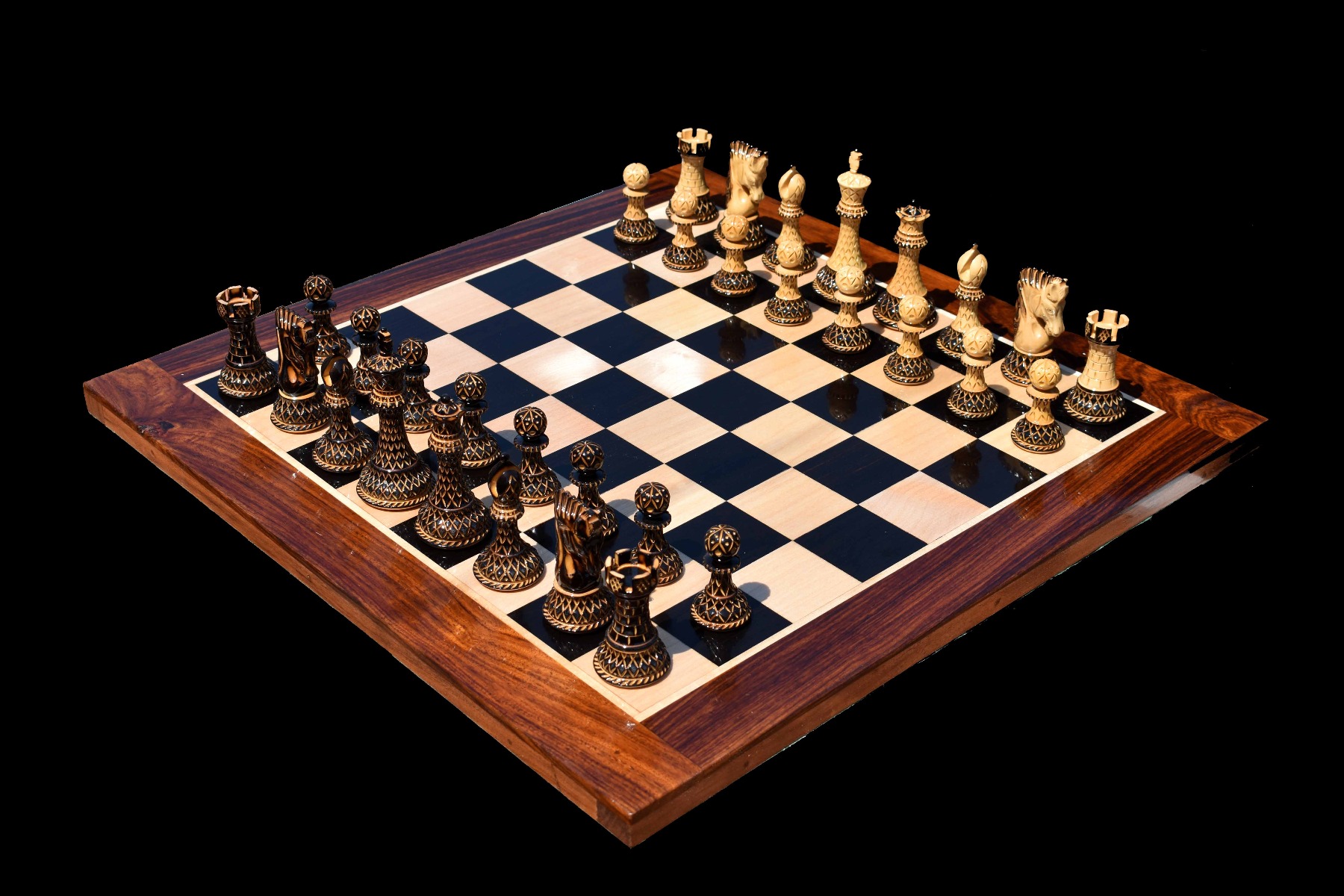 Archbishop & Chancellor ,Capablanca Chess Game,The Parker Bridle Series ,  Boxwood & Padauk , 4.25 King with 2.25 Square Collector Series 10x10  Chess