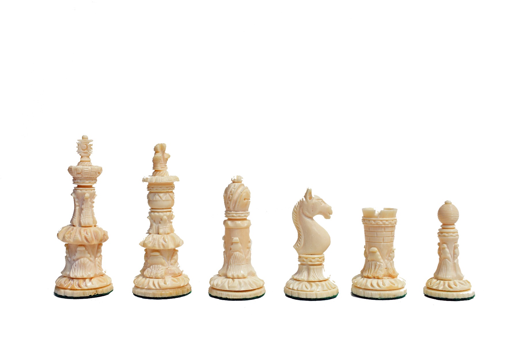 Indian Maharaja Heritage Bone Chess Pieces Natural Bone & Black Stained Bone 3.9" King-726