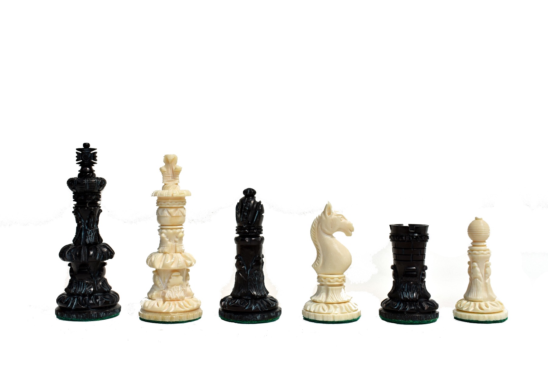 Indian Maharaja Heritage Bone Chess Pieces Natural Bone & Black Stained Bone 3.9" King-727