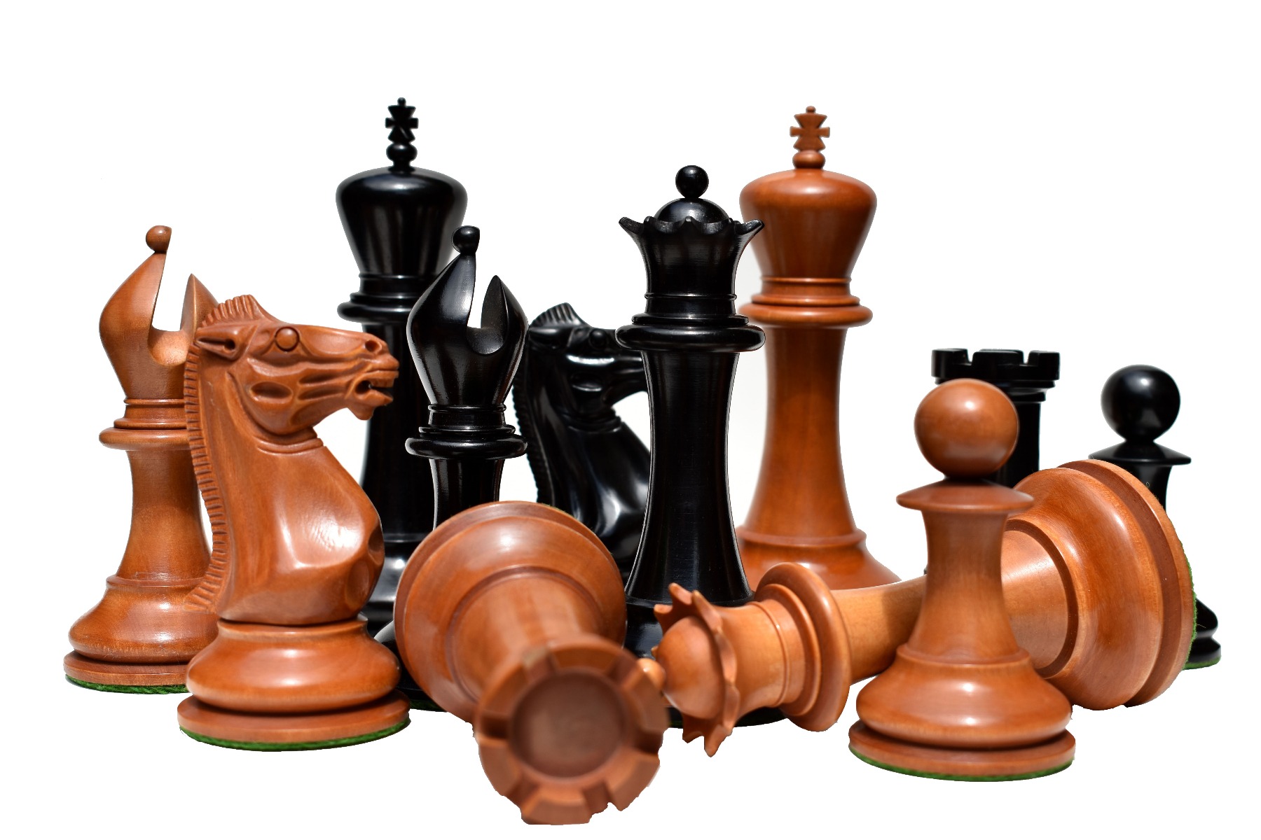 Jaques Staunton 1849 Series Chess Pieces <br> Antiqued Boxwood & Ebony <br> 4.4" King-0 Jaques Staunton 1849 Series Chess Pieces Antiqued Boxwood & Ebony 4.4" King-0