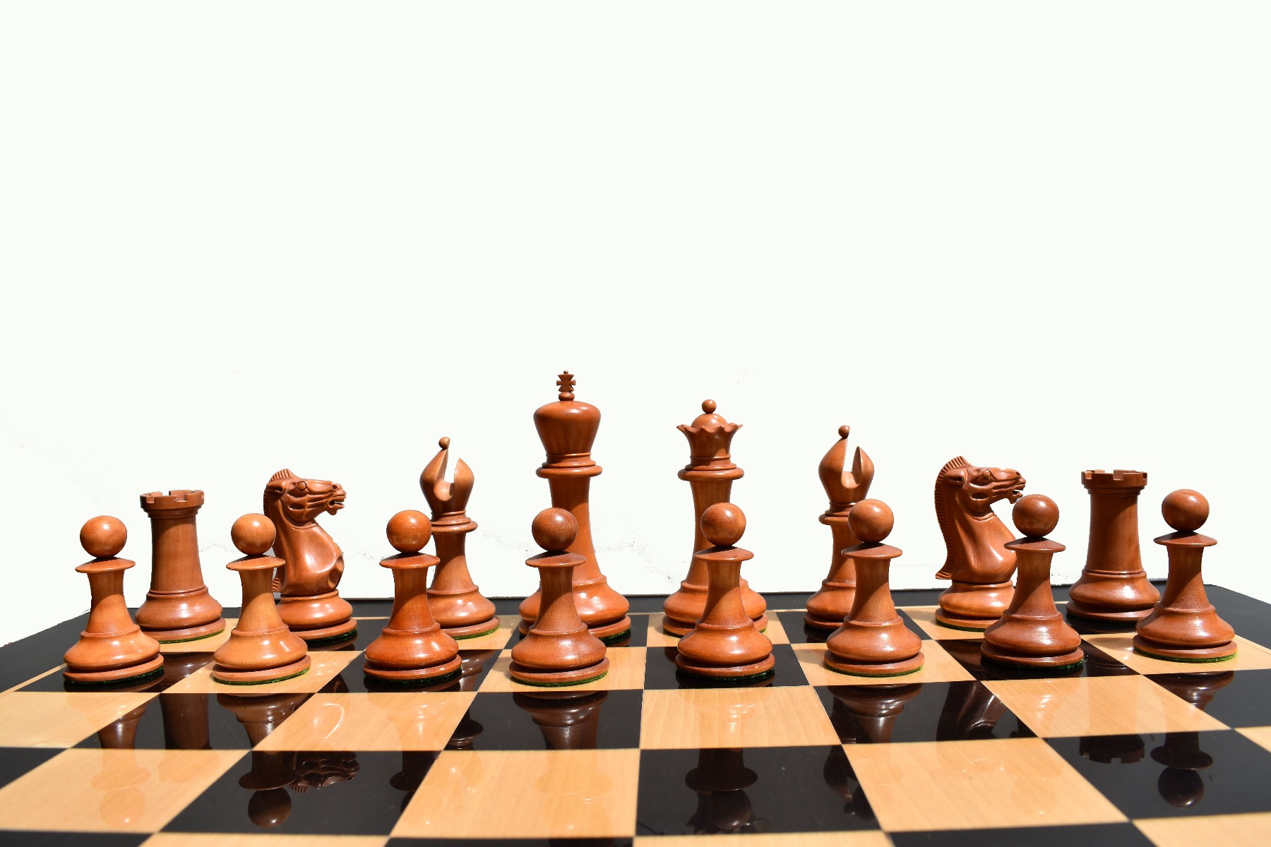 Jaques Staunton 1849 Series Chess Pieces <br> Antiqued Boxwood & Ebony <br> 4.4" King-2184 Jaques Staunton 1849 Series Chess Pieces Antiqued Boxwood & Ebony 4.4" King-2184