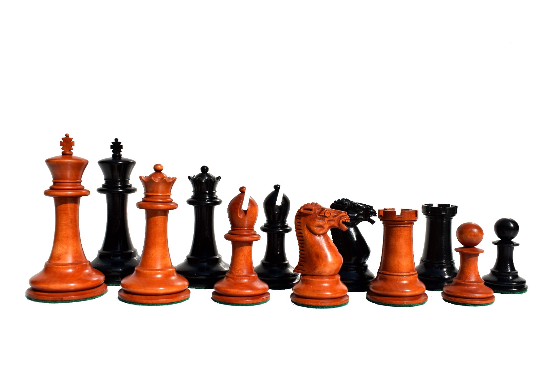 Circa 1855 Anderssen Drop Jaw Series Chess Pieces <br> Antiqued Boxwood & Ebony <br> 3.5" King-2167 Circa 1855 Anderssen Drop Jaw Series Chess Pieces Antiqued Boxwood & Ebony 3.5" King-2167