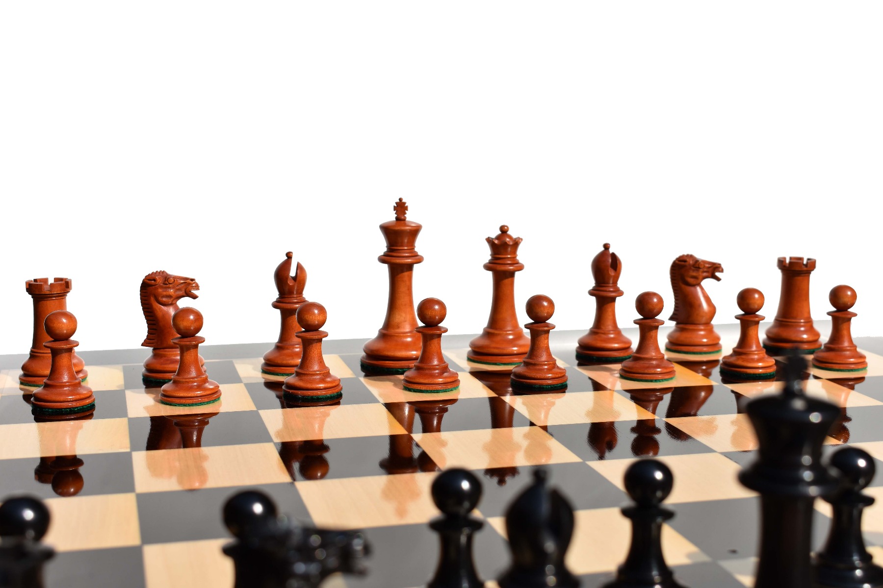 Circa 1855 Anderssen Drop Jaw Series Chess Pieces <br> Antiqued Boxwood & Ebony <br> 3.5" King-2171 Circa 1855 Anderssen Drop Jaw Series Chess Pieces Antiqued Boxwood & Ebony 3.5" King-2171