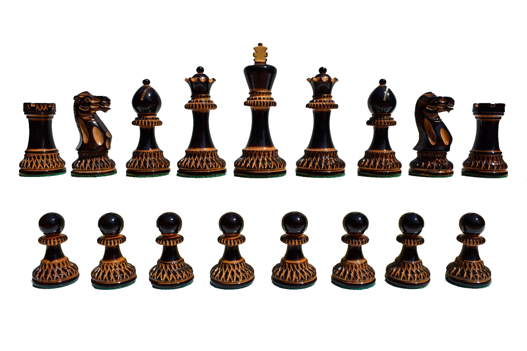 The Parker Burnt Series Chess Pieces Boxwood Burnt Lacquered 3.75" King-2255