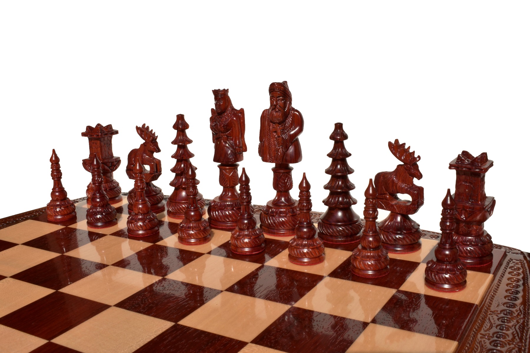 The Santa Series Hand Carved Chess Pieces Matte Finish <br> Boxwood & Padauk <br> 5.5" King-3193 The Santa Series Hand Carved Chess Pieces Matte Finish Boxwood & Padauk 5.5" King-3193