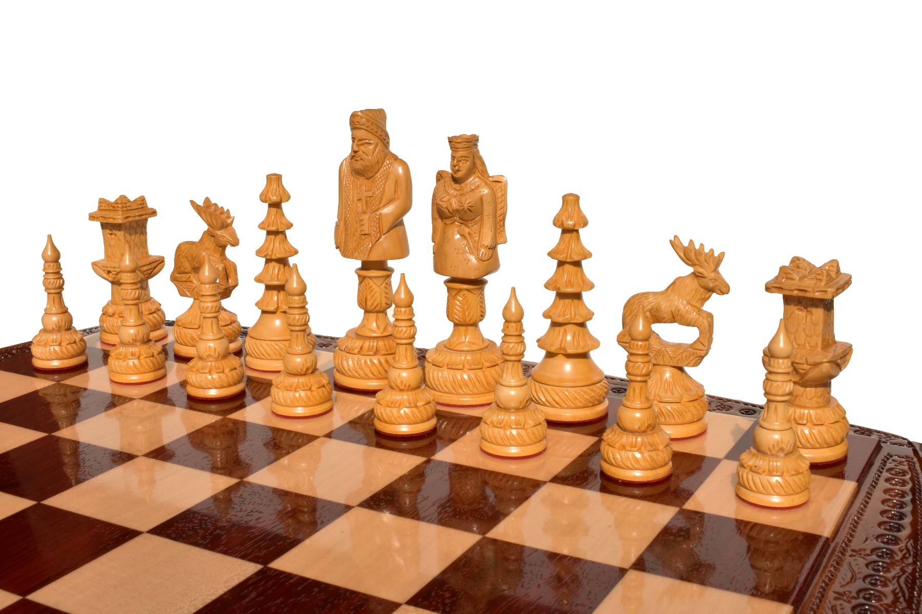 The Santa Series Hand Carved Chess Pieces Matte Finish <br> Boxwood & Padauk <br> 5.5" King-3191 The Santa Series Hand Carved Chess Pieces Matte Finish Boxwood & Padauk 5.5" King-3191