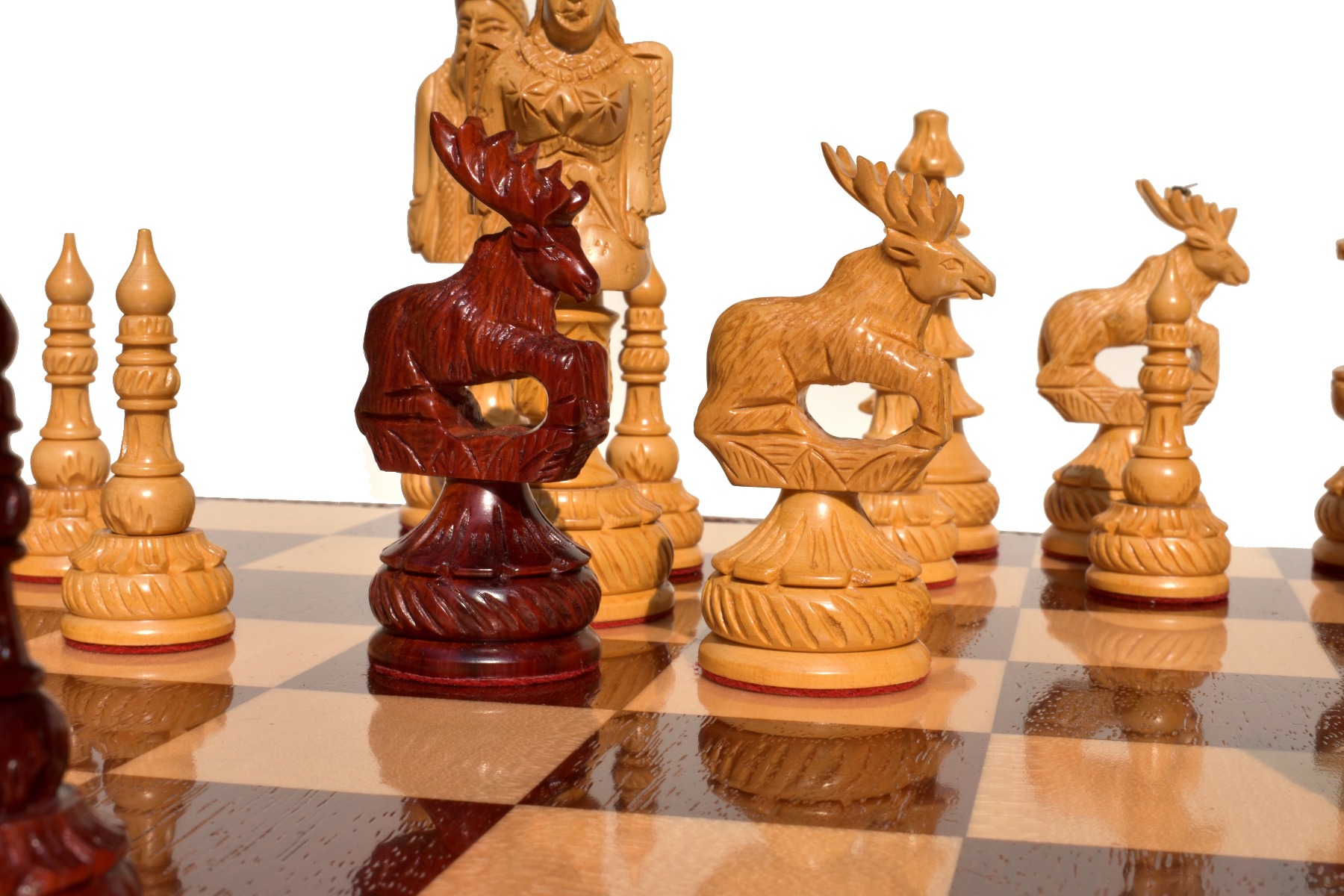 The Santa Series Hand Carved Chess Pieces Matte Finish <br> Boxwood & Padauk <br> 5.5" King-3196 The Santa Series Hand Carved Chess Pieces Matte Finish Boxwood & Padauk 5.5" King-3196