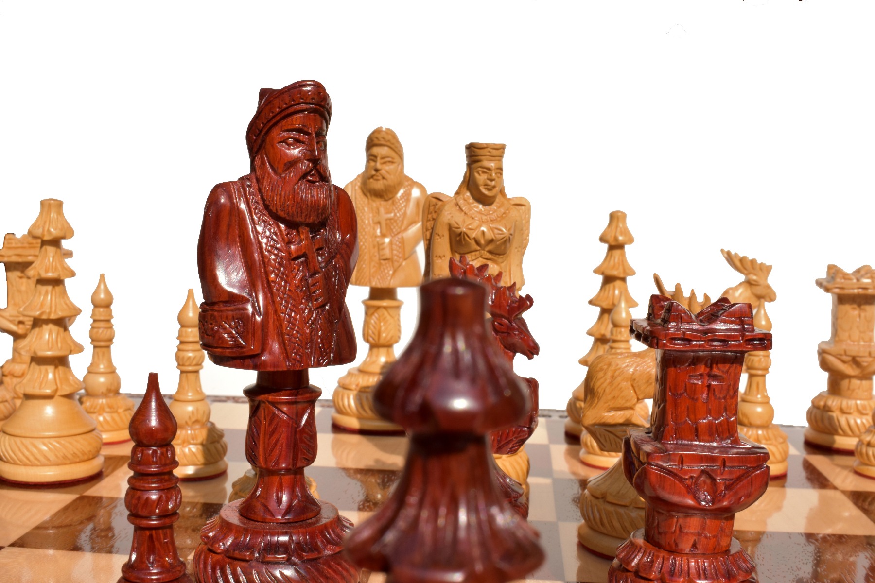 The Santa Series Hand Carved Chess Pieces Matte Finish <br> Boxwood & Padauk <br> 5.5" King-3198 The Santa Series Hand Carved Chess Pieces Matte Finish Boxwood & Padauk 5.5" King-3198
