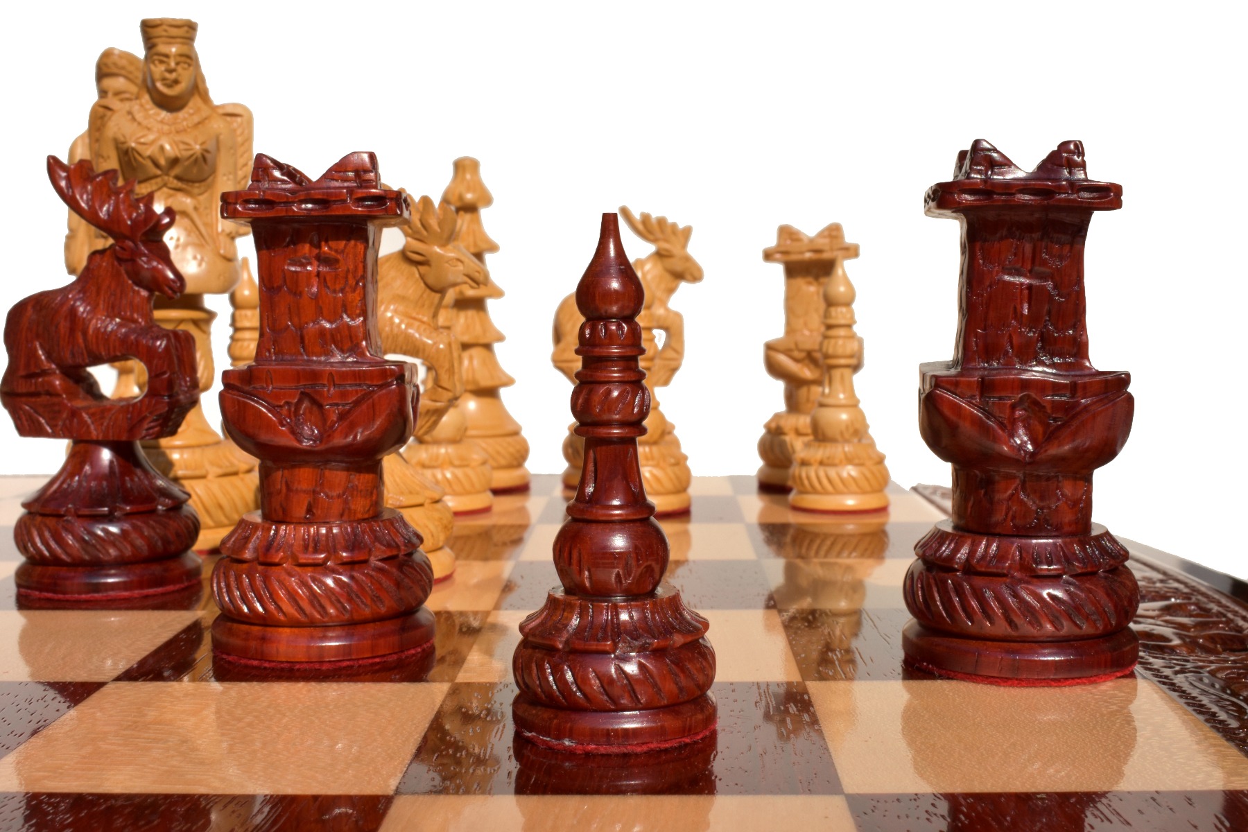 The Santa Series Hand Carved Chess Pieces Matte Finish <br> Boxwood & Padauk <br> 5.5" King-3199 The Santa Series Hand Carved Chess Pieces Matte Finish Boxwood & Padauk 5.5" King-3199