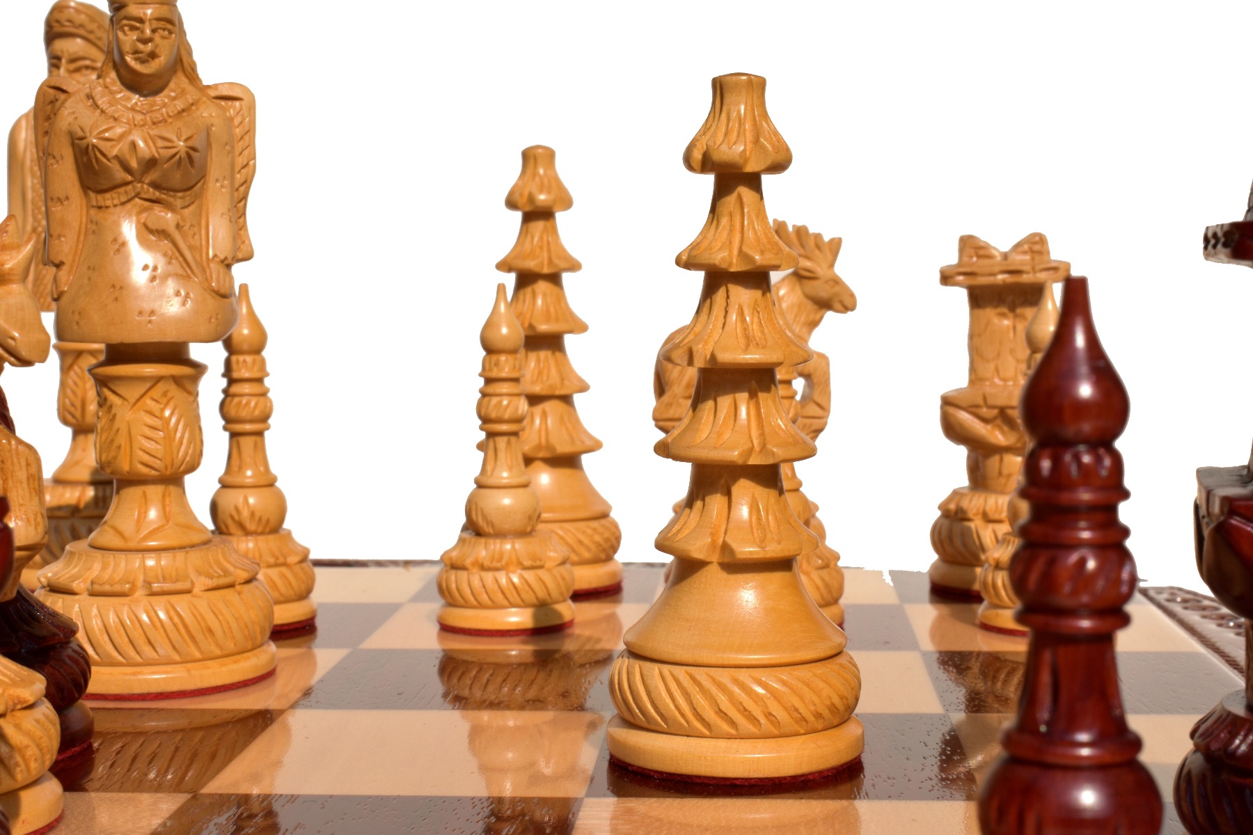 The Santa Series Hand Carved Chess Pieces Matte Finish <br> Boxwood & Padauk <br> 5.5" King-3200 The Santa Series Hand Carved Chess Pieces Matte Finish Boxwood & Padauk 5.5" King-3200