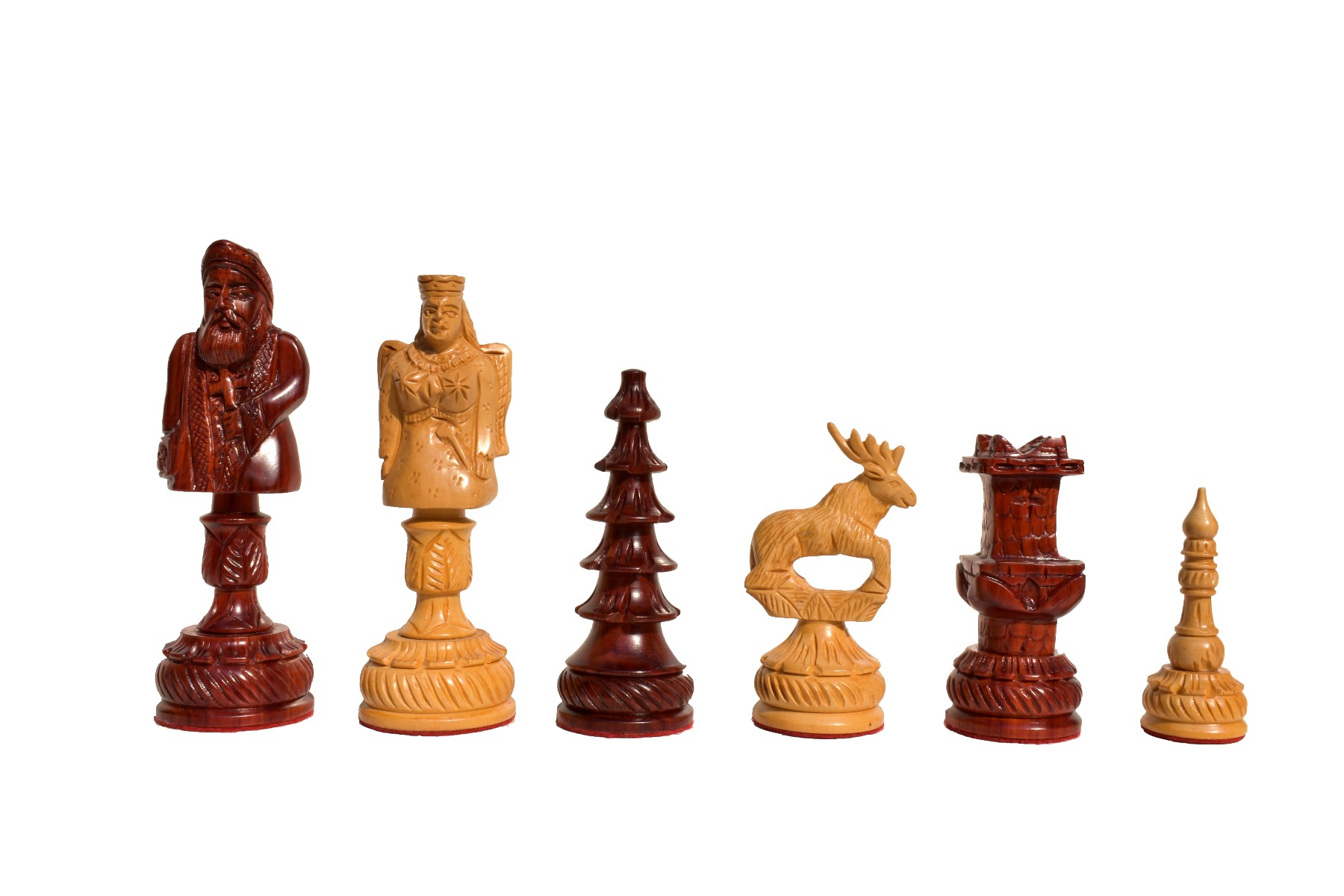 The Santa Series Hand Carved Chess Pieces Matte Finish <br> Boxwood & Padauk <br> 5.5" King-3186 The Santa Series Hand Carved Chess Pieces Matte Finish Boxwood & Padauk 5.5" King-3186