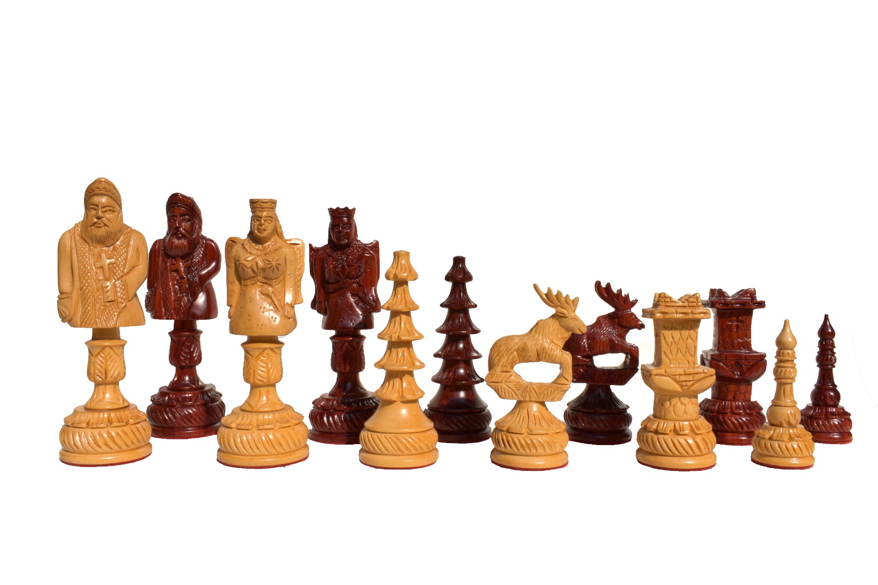 The Santa Series Hand Carved Chess Pieces Matte Finish <br> Boxwood & Padauk <br> 5.5" King-0 The Santa Series Hand Carved Chess Pieces Matte Finish Boxwood & Padauk 5.5" King-0