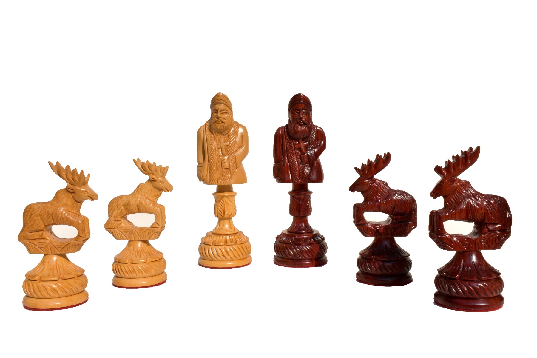 The Santa Series Hand Carved Chess Pieces Matte Finish <br> Boxwood & Padauk <br> 5.5" King-3189 The Santa Series Hand Carved Chess Pieces Matte Finish Boxwood & Padauk 5.5" King-3189