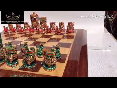 Ambawari Artistic Chess Pieces Green/ Gold & Red Stained 3" King-4640