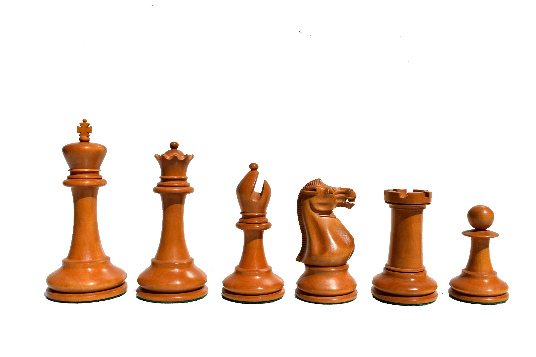 1855-1860 Anderssen Jaques Chess Pieces <br> Antiqued Boxwood & Ebony <br> 4.4" King-2042 1855-1860 Anderssen Jaques Chess Pieces Antiqued Boxwood & Ebony 4.4" King-2042