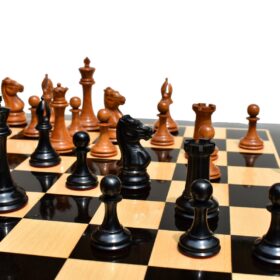 Jaques Morphy Style 1849 Cook Type Knight Chess Pieces Antiqued Boxwood & Ebony 4" KIng-2123