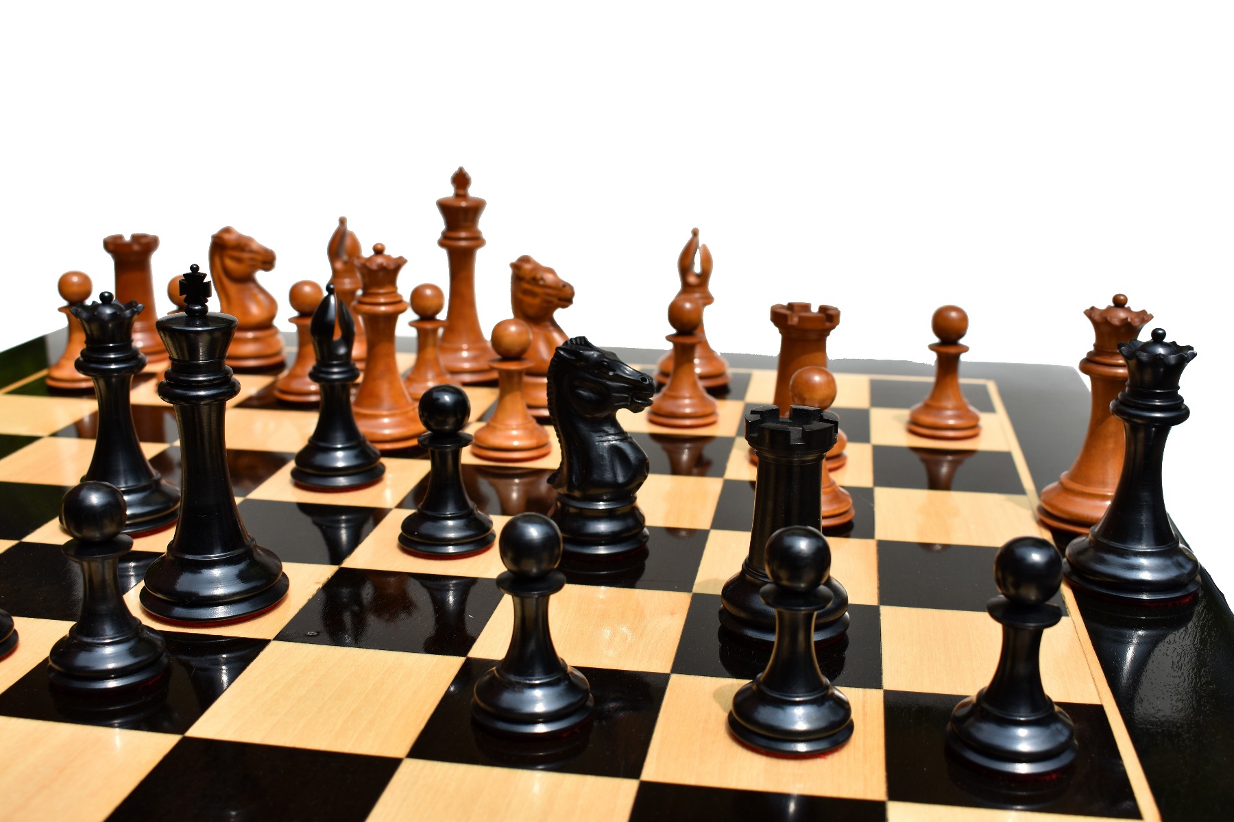 Jaques Morphy Style 1849 Cook Type Knight Chess Pieces <br> Antiqued Boxwood & Ebony <br> 4" KIng-2123 Jaques Morphy Style 1849 Cook Type Knight Chess Pieces Antiqued Boxwood & Ebony 4" KIng-2123