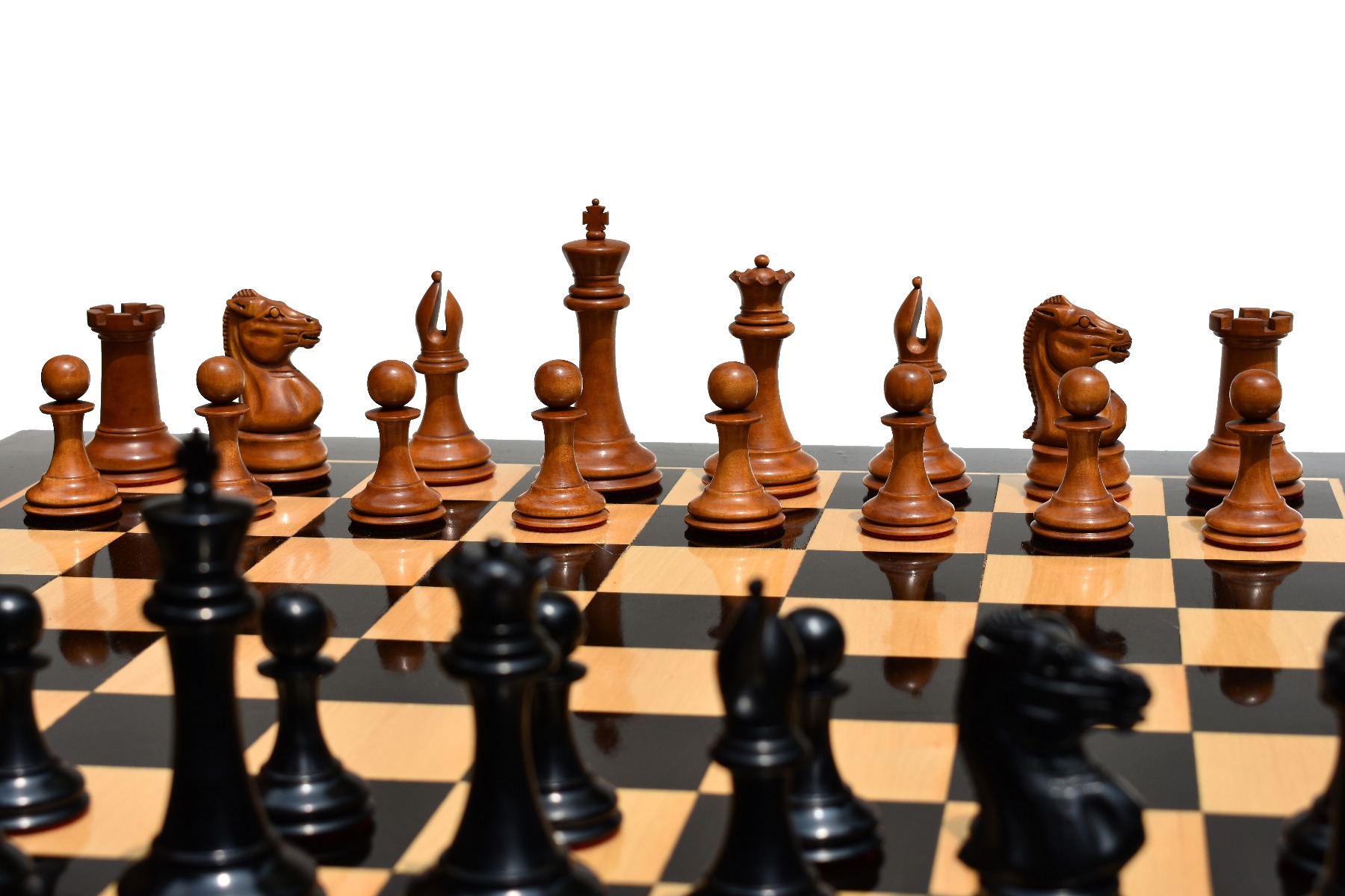 Jaques Morphy Style 1849 Cook Type Knight Chess Pieces <br> Antiqued Boxwood & Ebony <br> 4" KIng-2127 Jaques Morphy Style 1849 Cook Type Knight Chess Pieces Antiqued Boxwood & Ebony 4" KIng-2127