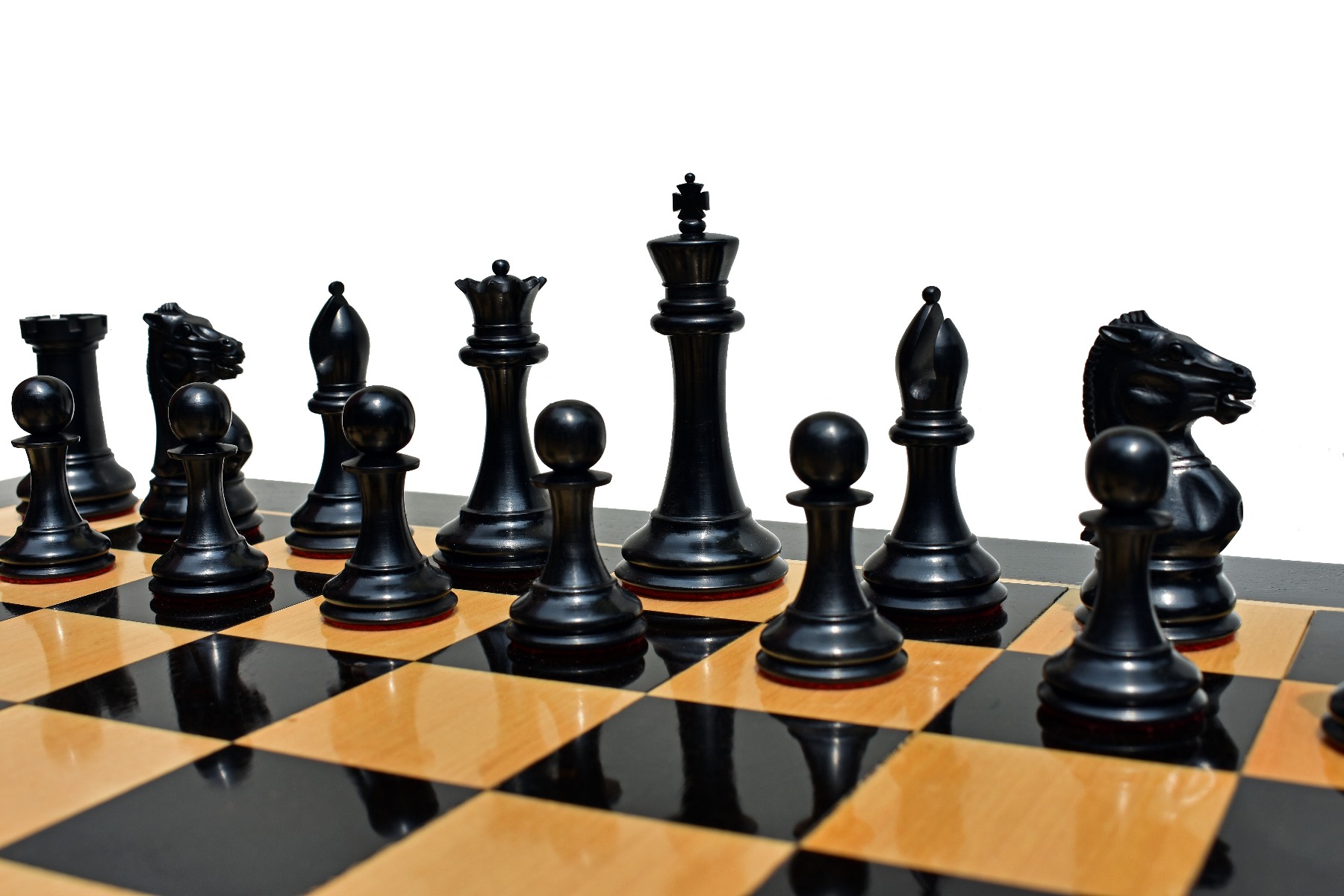 Jaques Morphy Style 1849 Cook Type Knight Chess Pieces <br> Antiqued Boxwood & Ebony <br> 4" KIng-2121 Jaques Morphy Style 1849 Cook Type Knight Chess Pieces Antiqued Boxwood & Ebony 4" KIng-2121