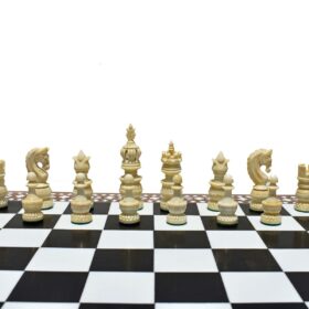 The Mughal Art Bone Chess Pieces Natural Bone & Black Stained Bone 3.5" King-4856