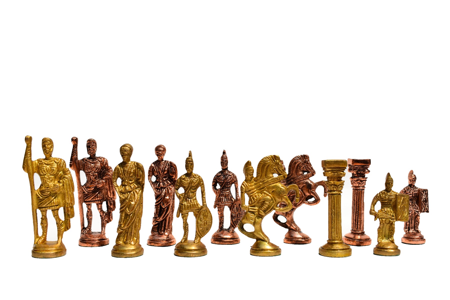 Roman Art Carved Solid Brass Chess Pieces Brass & copper Coated 3.25" Chess Pieces-0