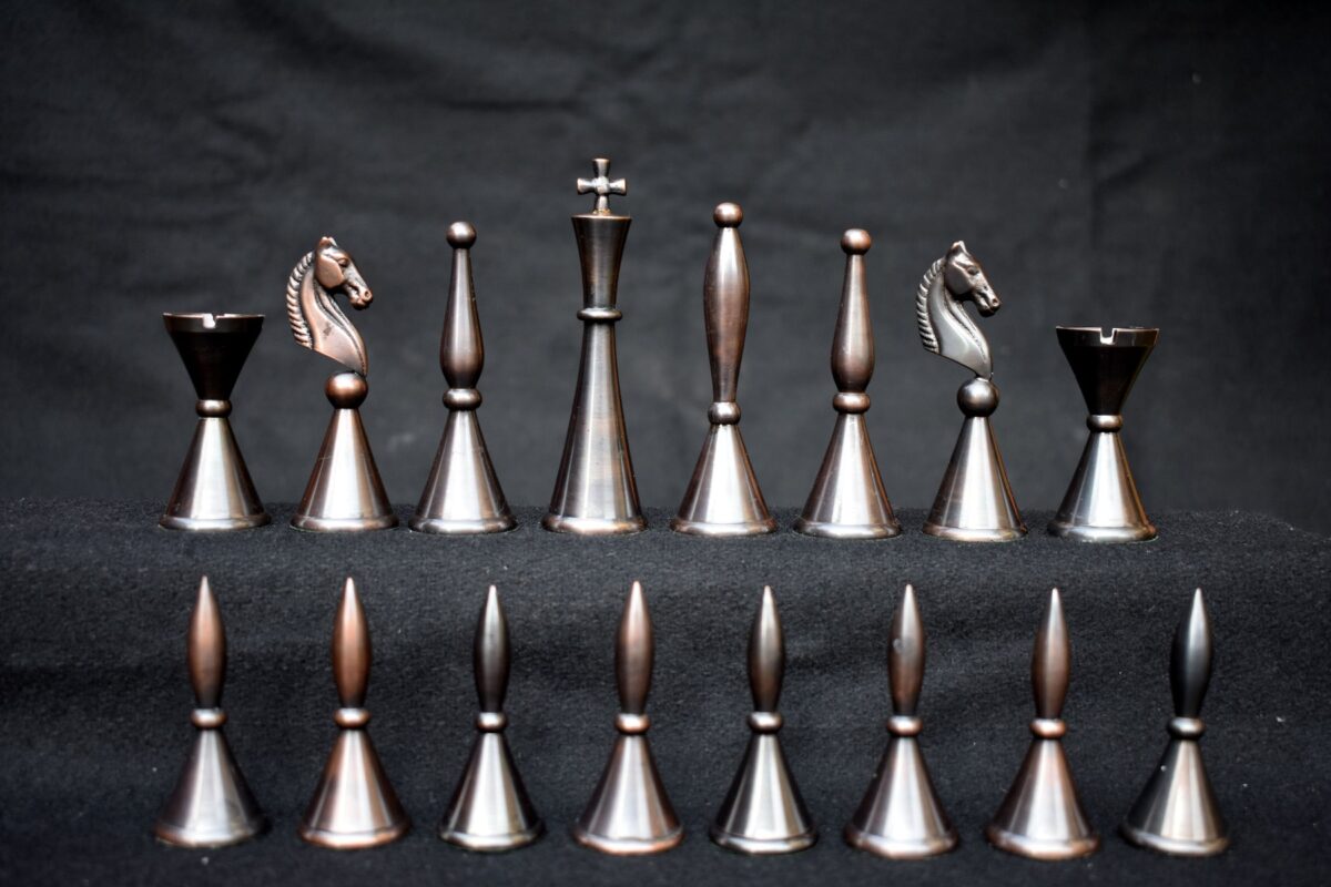 The Stamford Series Solid Brass Chess Pieces Antique & silver Coated 4.25" King-0