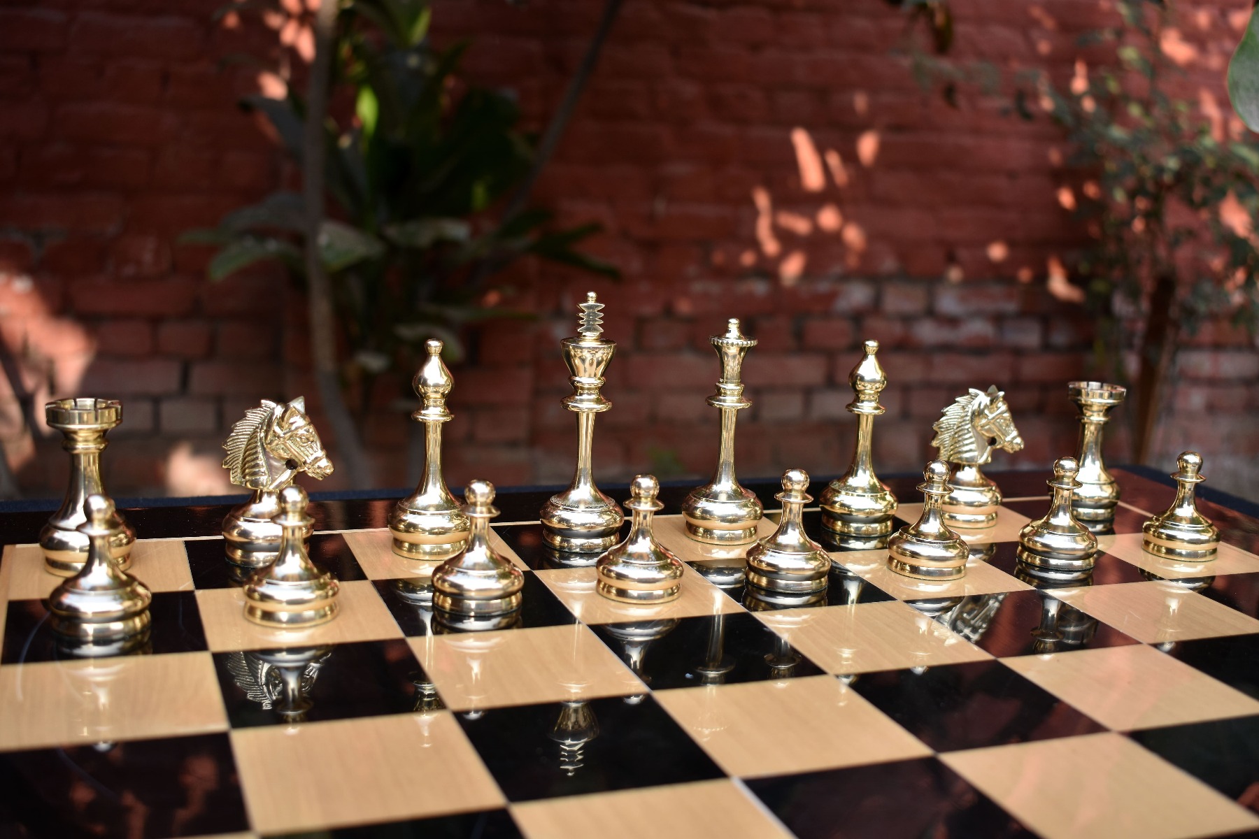 Bridle Knight Solid Brass Chess Pieces Brass & Black Coated 3.75" King -3133