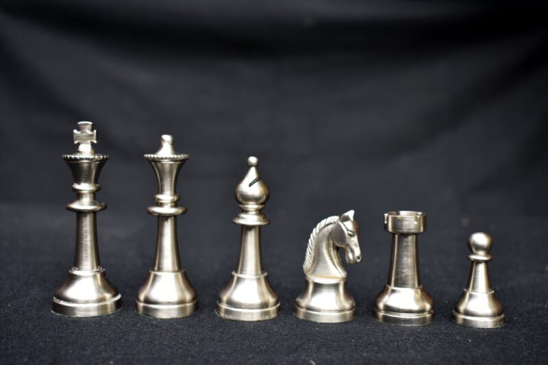The Sleek Staunton Solid Brass Chess Pieces Antique & Silver Coated 3.5" King-0
