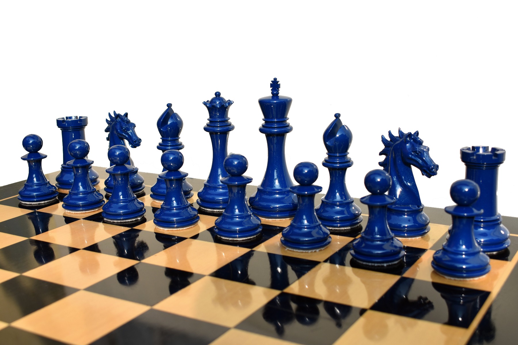 The Emperor Series Chess Pieces <br> Pearl White & Royal Blue  Lacquered<br> 4.4" King-2588 The Emperor Series Chess Pieces Pearl White & Royal Blue Lacquered 4.4" King-2588