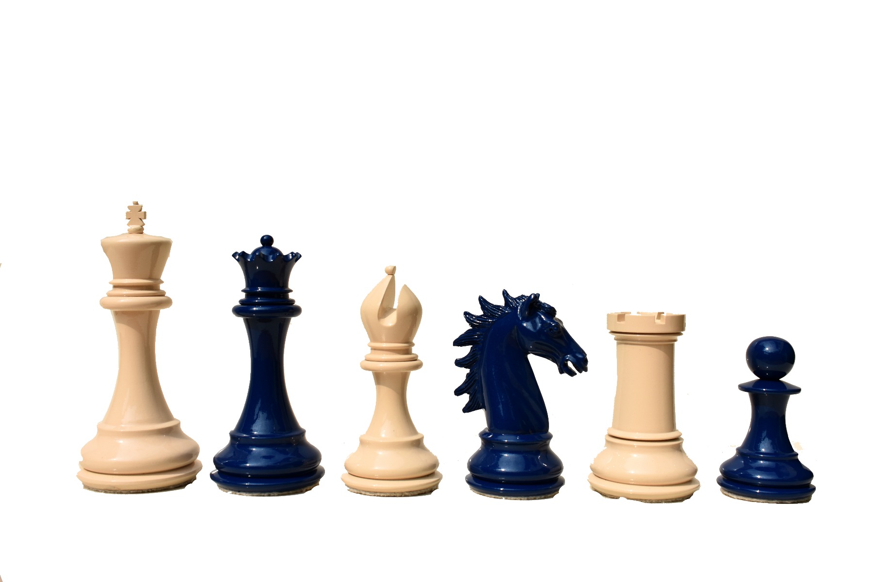 The Emperor Series Chess Pieces <br> Pearl White & Royal Blue  Lacquered<br> 4.4" King-2581 The Emperor Series Chess Pieces Pearl White & Royal Blue Lacquered 4.4" King-2581
