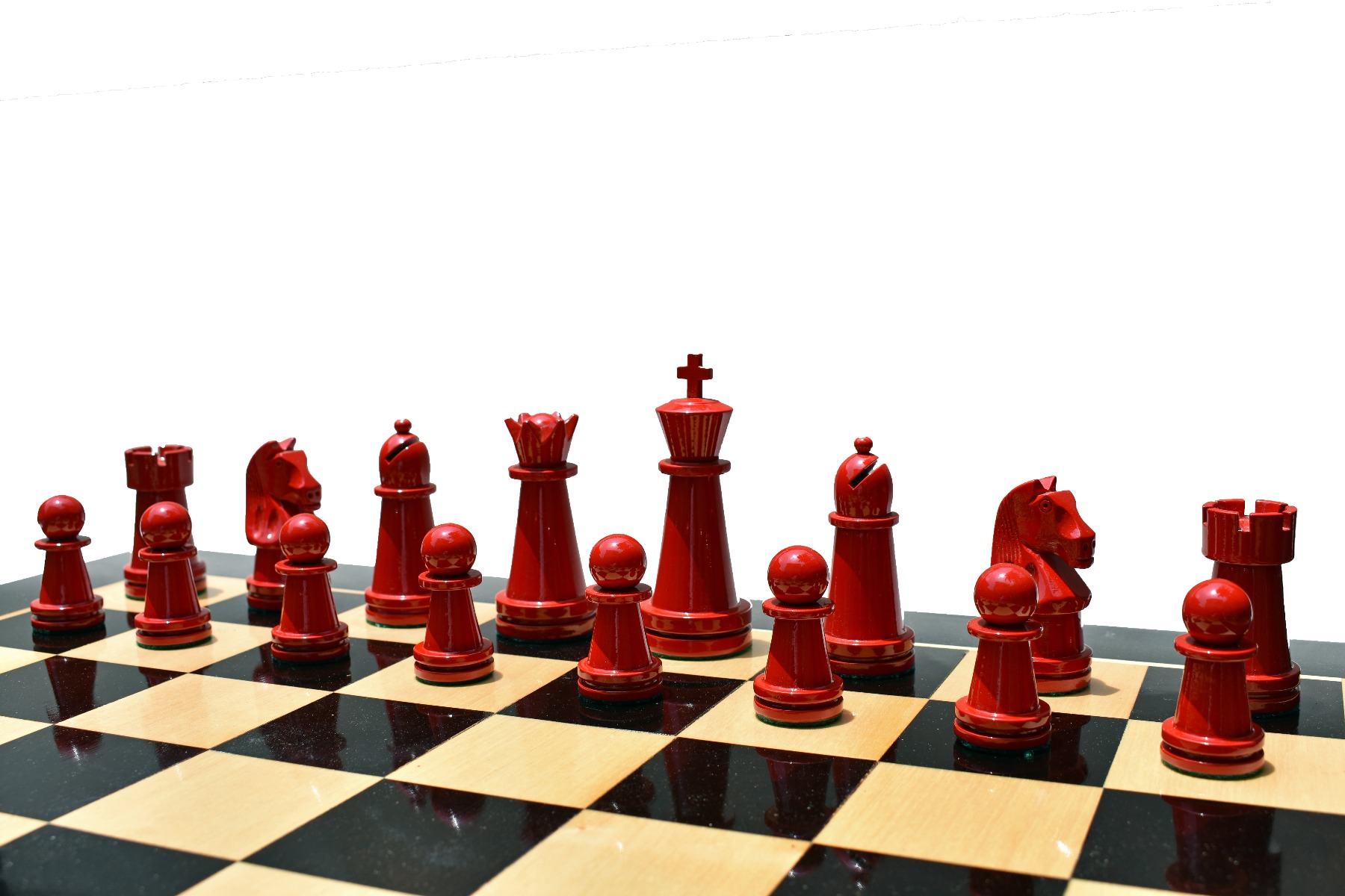 Magnus Carlsen Series Chess Pieces<br> Boxwood & Red Lacquered<br> 3.75" King-2342 Magnus Carlsen Series Chess Pieces Boxwood & Red Lacquered 3.75" King-2342