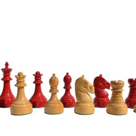 Mechanics Institute Series Chess Pieces Natural Boxwood & Red Lacquered 4.25" King-0