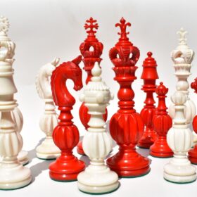 The Royal Series Bone Chess Pieces Natural Bone & Red Stained Bone 5.25" King-0