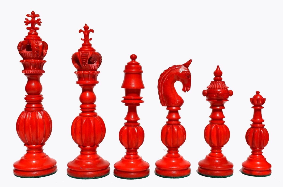 The Royal Series Bone Chess Pieces Natural Bone & Red Stained Bone 5.25" King-3099