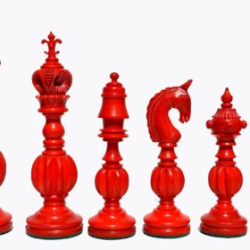 The Royal Series Bone Chess Pieces Natural Bone & Red Stained Bone 5.25" King-3099