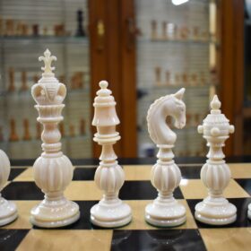 The Royal Series Bone Chess Pieces Natural Bone & Red Stained Bone 5.25" King-3100