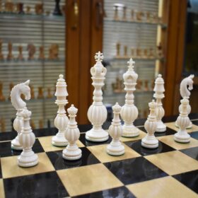 The Royal Series Bone Chess Pieces Natural Bone & Red Stained Bone 5.25" King-3101