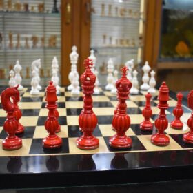 The Royal Series Bone Chess Pieces Natural Bone & Red Stained Bone 5.25" King-3103