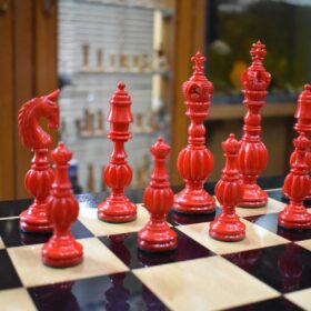 The Royal Series Bone Chess Pieces Natural Bone & Red Stained Bone 5.25" King-3102