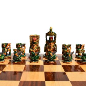 Ambawari Artistic Chess Pieces Green/ Gold & Red Stained 3" King-3153