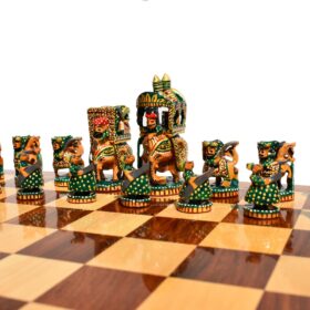 Ambawari Artistic Chess Pieces Green/ Gold & Red Stained 3" King-3154