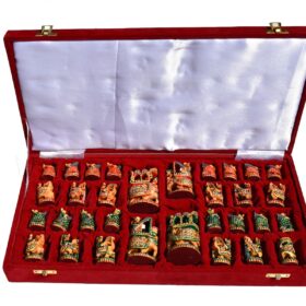 Ambawari Artistic Chess Pieces Green/ Gold & Red Stained 3" King-3158