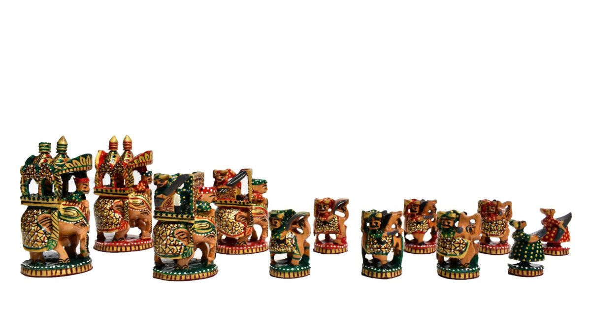 Ambawari Artistic Chess Pieces Green/ Gold & Red Stained 3" King-0