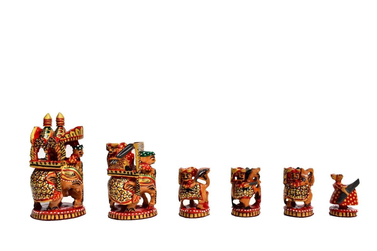 Ambawari Artistic Chess Pieces Green/ Gold & Red Stained 3" King-3149