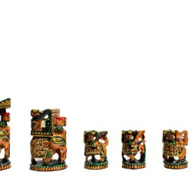 Ambawari Artistic Chess Pieces Green/ Gold & Red Stained 3" King-3150