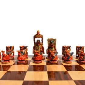 Ambawari Artistic Chess Pieces Green/ Gold & Red Stained 3" King-3151