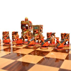 Ambawari Artistic Chess Pieces Green/ Gold & Red Stained 3" King-3152