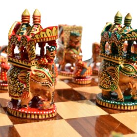Ambawari Artistic Chess Pieces Green/ Gold & Red Stained 3" King-3156