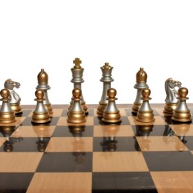 Windsor Castle Series Chess Pieces Black Gold Lacquered & Silver Gold 4" King-2316