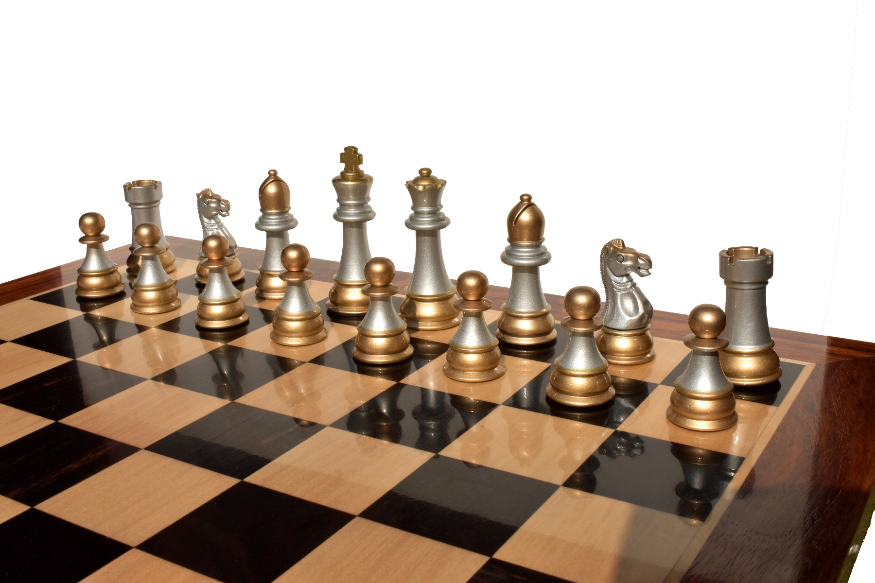 Windsor Castle Series Chess Pieces <br> Black Gold Lacquered & Silver Gold <br> 4" King-2317 Windsor Castle Series Chess Pieces Black Gold Lacquered & Silver Gold 4" King-2317